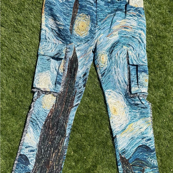 Rebel Vengeance Starry Night Tapestry Cargo Pants Size 32 Artistic Streetwear - Picture 2 of 16